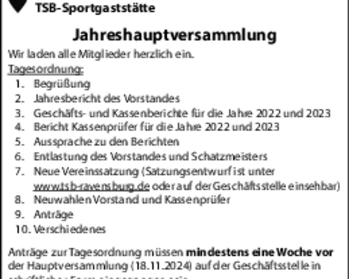 TSB Jahreshauptversammlung